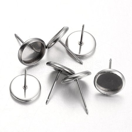 Flat Round Stainless Steel Stud Earring Settings X-STAS-M227-8mm-1