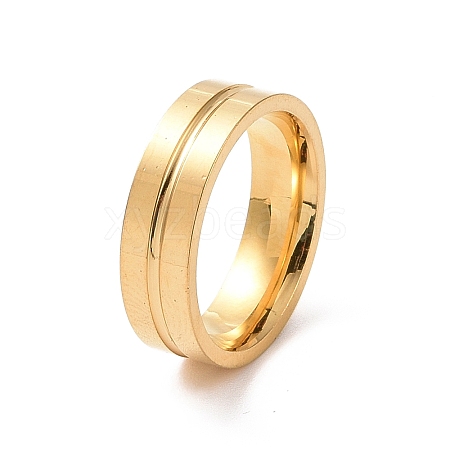 201 Stainless Steel Grooved Line Finger Ring for Women RJEW-I089-30G-1