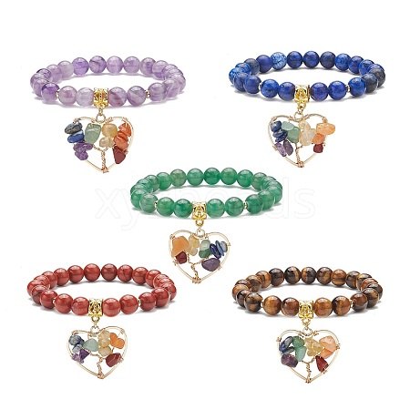 5Pcs 5 Style Natural & Synthetic Mixed Gemstone Stretch Bracelets Set BJEW-JB08747-1