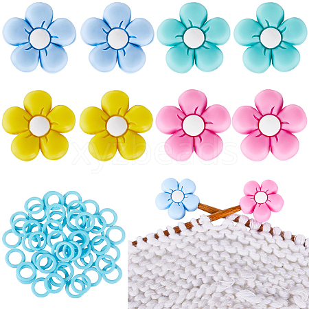 SUNNYCLUE 8Pcs 4 Colors Flower Silicone Beads Knitting Needle Protectors/Knitting Needle Stoppers DIY-SC0023-91-1