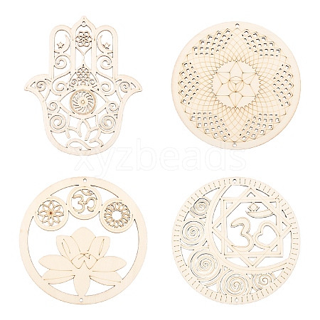 Wooden Bohemian Meditation Energy Symbol Cup Mats DJEW-WH0034-65B-1