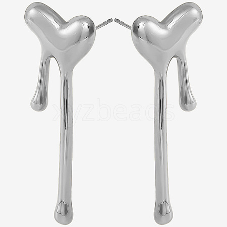 1 Pair Stylish Heart Tassel 304 Stainless Steel Stud Earrings for Women WI4512-1-1