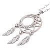 Non-Tarnish Woven Net/Web with Feather 304 Stainless Steel Boho Pendant Necklaces for Women NJEW-G087-09P-2