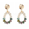 Natural Indian Agate with Glass Pearl Beads Dangle Stud Earrings EJEW-TA00001-1
