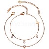 2Pcs 2 Style Flat Round Cubic Zirconia Charm Anklet with Cross JA195A-1