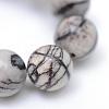 Round Natural Black Silk Stone/Netstone Bead Strands G-R345-6mm-20-4