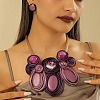 Aluminum Wire Wrapped Resin Beaded Oval Pendant Necklaces & Flat Round Stud Earrings Sets WG92AA6-03-2