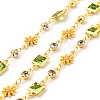 Glass Square & Enamel Flower Link Chains CHC-C003-07G-1