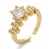 Round Brass Micro Pave Clear Cubic Zirconia Cuff Rings RJEW-C120-28G-4