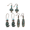 3 Pairs 3 Style Tree & Feather & Stone Shape Alloy Dangle Earrings Set EJEW-G330-03R-1