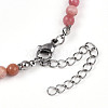 Natural Rhodonite 4.5mm Round Beaded Flower Pendant Necklaces NJEW-T016-04L-6