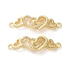 Rack Plating Brass Cubic Zirconia Double Heart Connector Charms KK-C084-32C-G-1