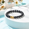 Natural Lava Rock Round Beaded Stretch Bracelet with Alloy BJEW-JB08009-2