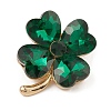 Glass Four-Leaf Clover Brooch Pin JEWB-Q030-15G-1