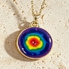Brass Enamel Flat Round Pendant Necklaces for Women WG39B21-04-1