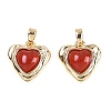 Brass Pave Natural Carnelian(Dyed & Heated) Heart Charms KK-U043-51G-04-1