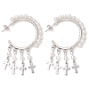 Cross Shell Pearl Dangle Stud Earrings EJEW-JE06185-02-1