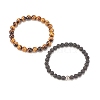 2Pcs 2 Style Natural Tiger Eye & Lava Rock Stretch Bracelets Set BJEW-JB08193-04-4