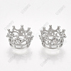 Brass with Clear Cubic Zirconia Crown European Beads KK-T035-122-M-3