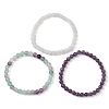 3Pcs 3 Style Natural Mixed Stone Round Beaded Stretch Bracelets BJEW-JB10178-05-4