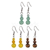 3 Pairs 3 Styles Natural Malaysia Jade & Green Aventurine & Tiger Eye Dangle Earrings EJEW-JE06131-1