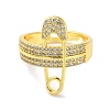 Safety Pin Shape Brass Crystal Rhinestone Adjustable Rings for Women RJEW-P112-01G-2