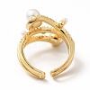 Cubic Zirconia Chunky Open Cuff Ring with Imitation Pearl RJEW-H101-20G-2