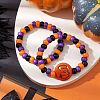 2Pcs 2 Styles Pumpkin Plastic Beaded Stretch Bracelet Sets BJEW-JB10888-2