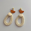 Woven Wood Rattan Dangle Earrings for Women SN9430-2-1