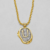 Brass Crystal Rhinestone Oval with Letter Pendant Necklaces FS-WG7CB6D-19-1