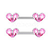 304 Stainless Steel Pink Cubic Zirconia Nipple Rings WGE5BE3-05-1