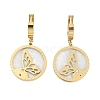 Flat Round with Butterfly 304 Stainless Steel Shell Dangle Earrings EJEW-L283-071G-1