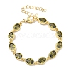 Oval Brass Pave Cubic Zirconia Link Chain Bracelets for Women BJEW-P385-02G-07-1