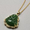 Stainless steel Crystal Rhinestone and Green Glass Maitreya Pendant Necklaces NJEW-WH0029-005G-2