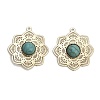 Brass Pave Dyed Synthetic Turquoise Flower Pendants KK-Z088-03G-01-1