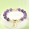 Natural Amethyst & Pearl Beaded Stretch Bracelet BJEW-JB09360-01-2