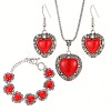 Gothic Style Heart Synthetic Turquoise Pendant Necklaces & Dangle Earring & Link Bracelets Sets FS-WG399DB-01-5