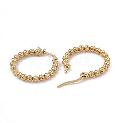 201 Stainless Steel Round Beaded Hoop Earrings with 304 Stainless Steel Pins for Women EJEW-B016-01C-G-1