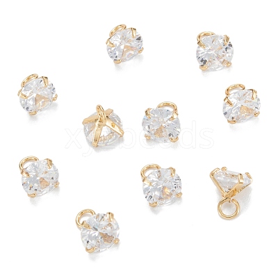 Brass Clear Cubic Zirconia Charms ZIRC-G170-11G-1