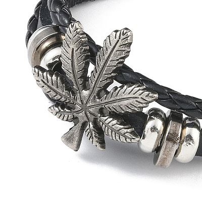 PU Leather & Waxed Cords Triple Layer Multi-strand Bracelets BJEW-G709-02B-1