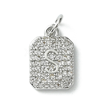 Rack Plating Brass Micro Pave Clear Cubic Zirconia Charms KK-G501-01S-P-1