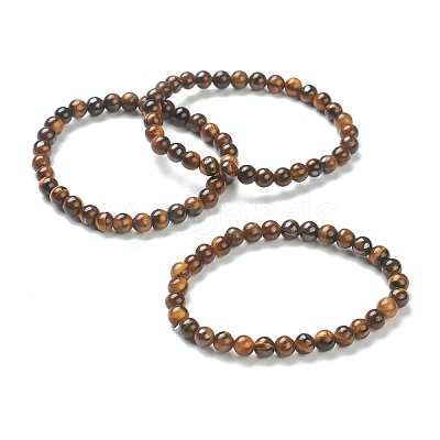 Natural Tiger Eye Beaded Stretch Bracelets BJEW-D446-B-32-1