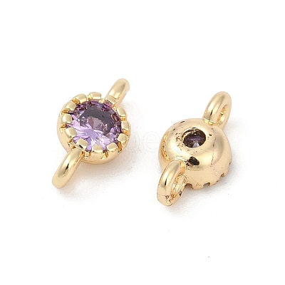 Brass Cubic Zirconia Flat Round Connector Charms KK-H204-02KCG-01-1