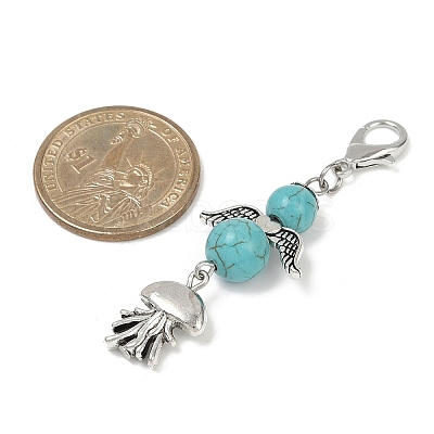 Angel Synthetic Turquoise Beads & Alloy Sea Animal Pendant Decorations HJEW-JM03074-1