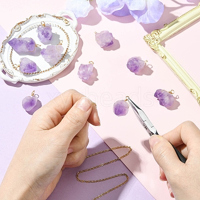 10Pcs Natural Amethyst Pendants PALLOY-CJ00158-1