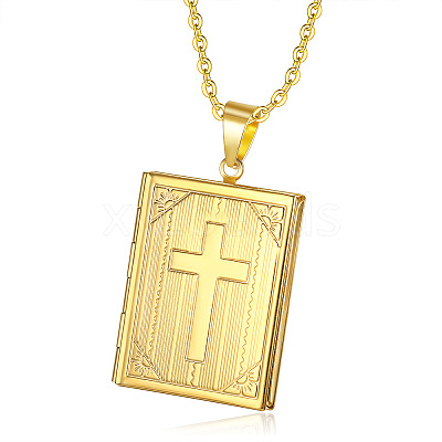 Stainless Steel Rectangle with Cross Pendant Necklace PW-WG74230-02-1
