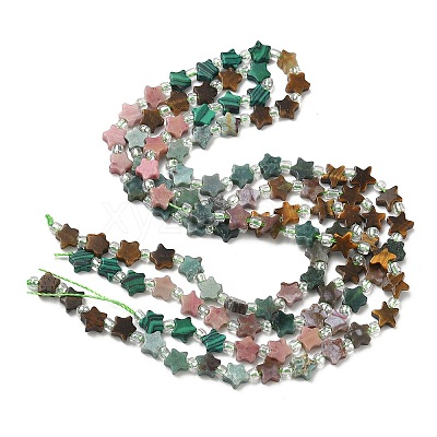 5 Styles Synthetic Malachite & Natural Rhodonite & HuBei Turquoise & Tiger Eye & Indian Agate Beads Strands G-D095-A07-1
