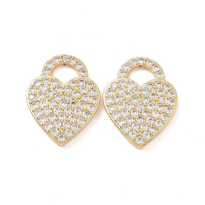 Heart Brass Micro Pave Clear Cubic Zirconia Pendants KK-G435-29G-1