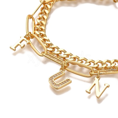 Word Fun Brass Micro Pave Cubic Zirconia Card Paper Chain Bracelets BJEW-L696-103G-1
