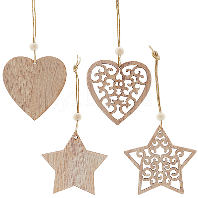 2 Sets 2 Style Christmas Theme Wood Pendants Decoration HJEW-GF0001-39B-1